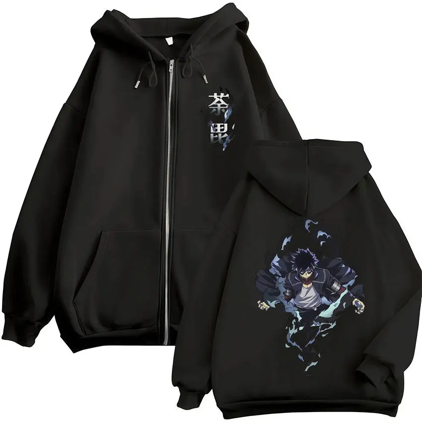 Unisex Reißverschluss Hoodie mit Kapuze & Druckmotiv, lässig