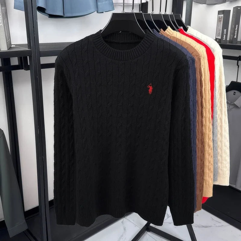 Herren Zopfstrick Pullover Rundhals Langarm Strickpullover
