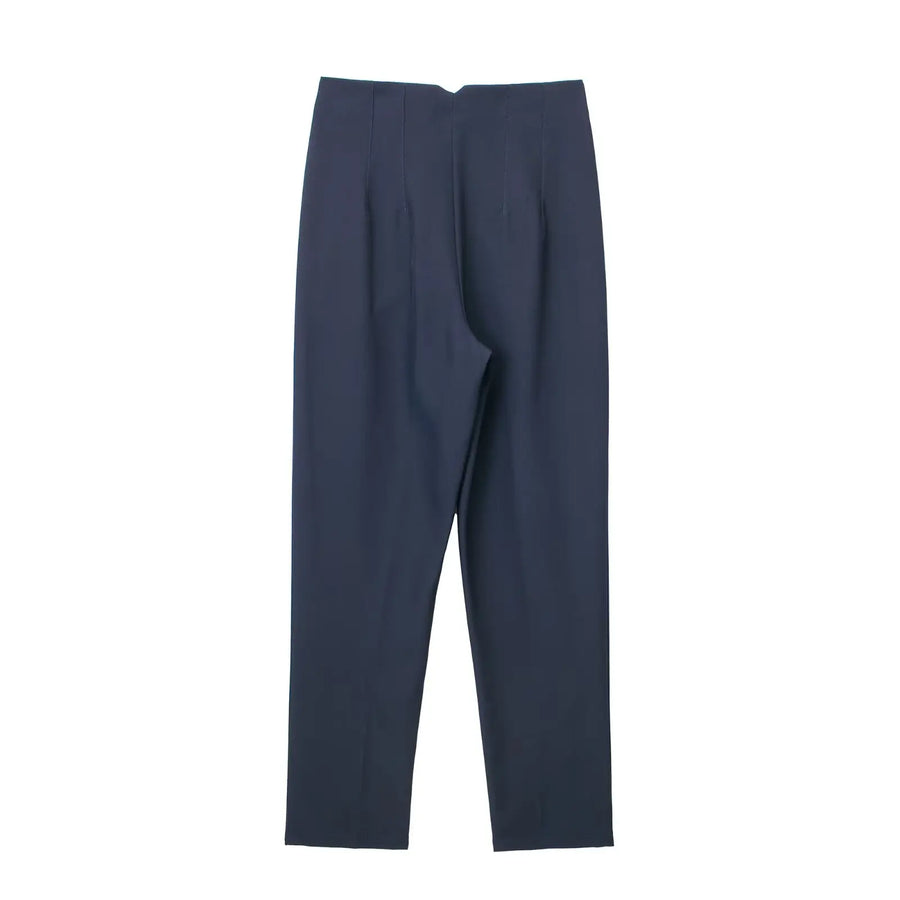 Damen High-Waist Stoffhose mit Falten-Detail und geradem Bein, Business & Freizeit
