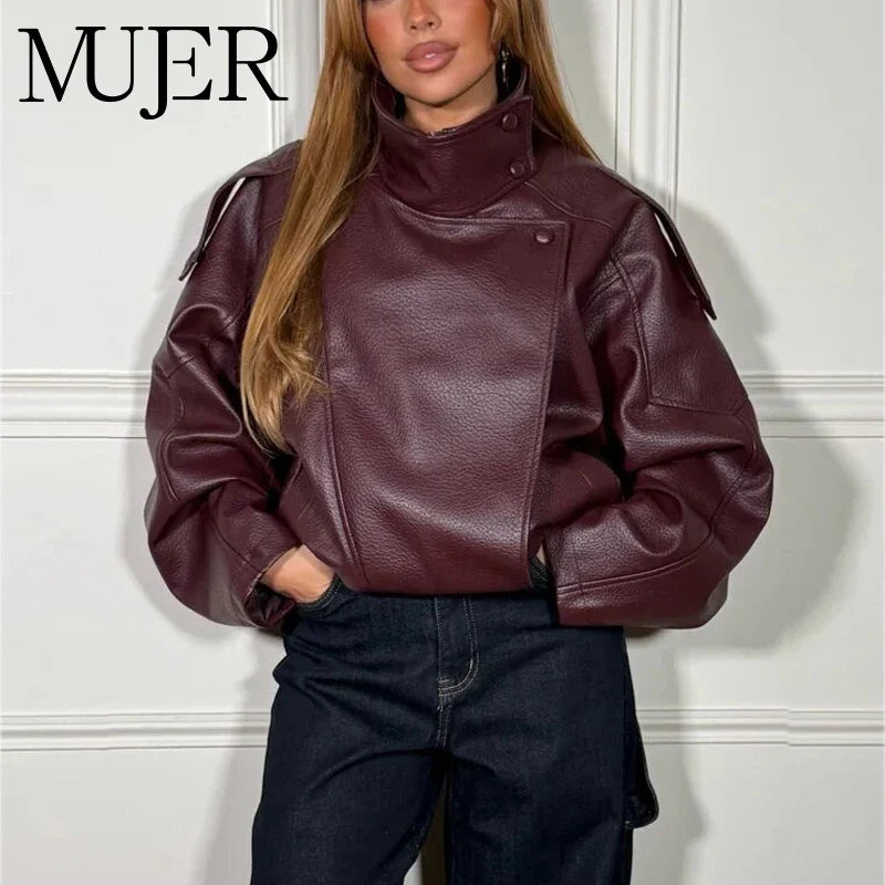 Damen Jacke im Biker-Stil mit Stehkragen und asymmetrischem Reißverschluss