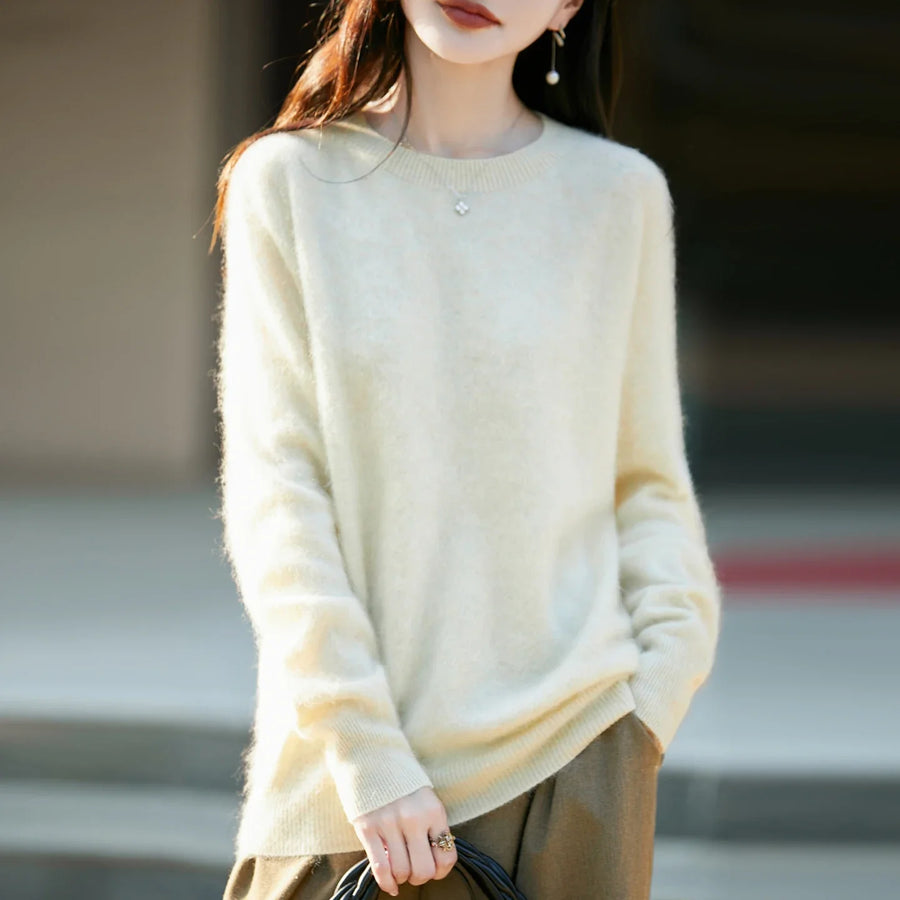 Damen Pullover mit Rundhalsausschnitt und langen Ärmeln, weiches Material