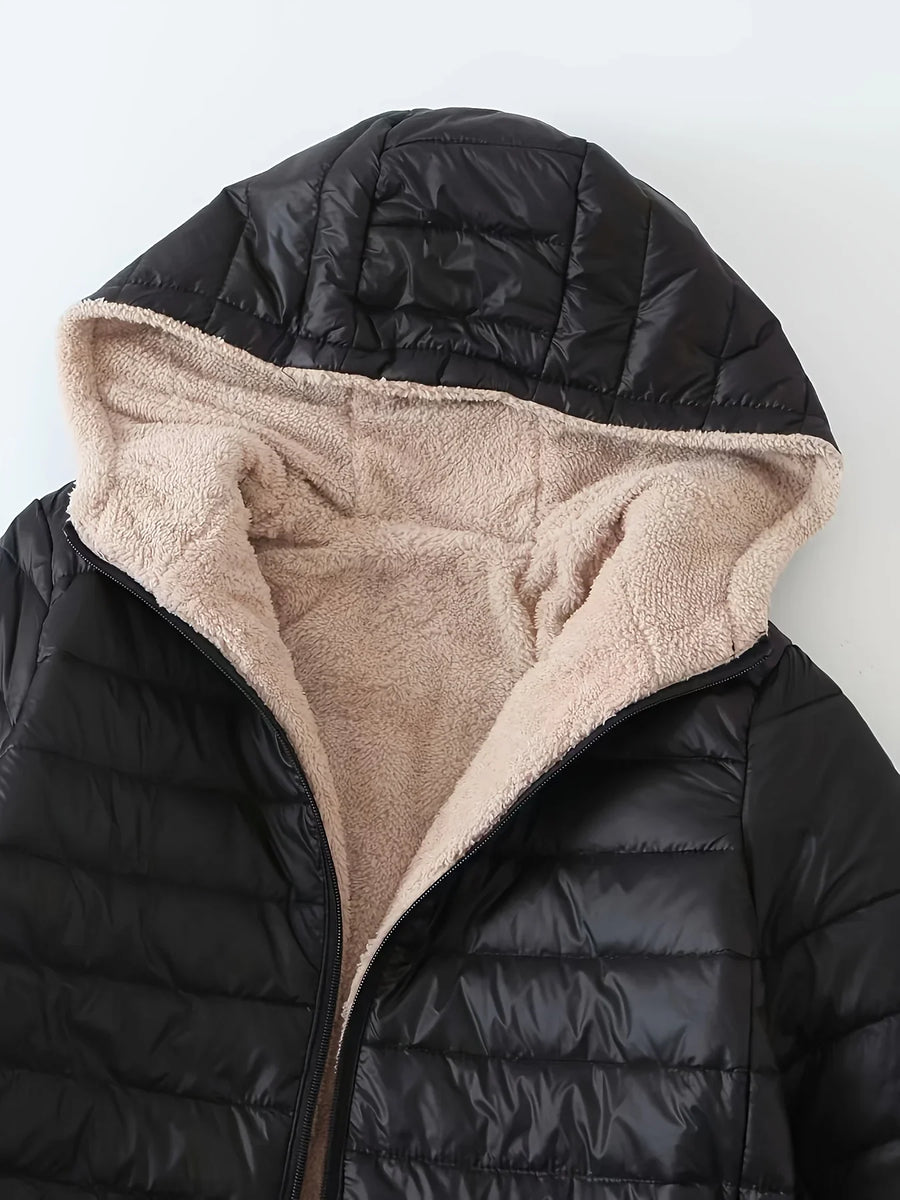 Damen Steppjacke mit Kapuze, gefüttert, lang geschnitten, Warm