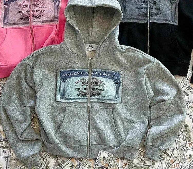 Unisexhoodie met rits, capuchon en opdruk