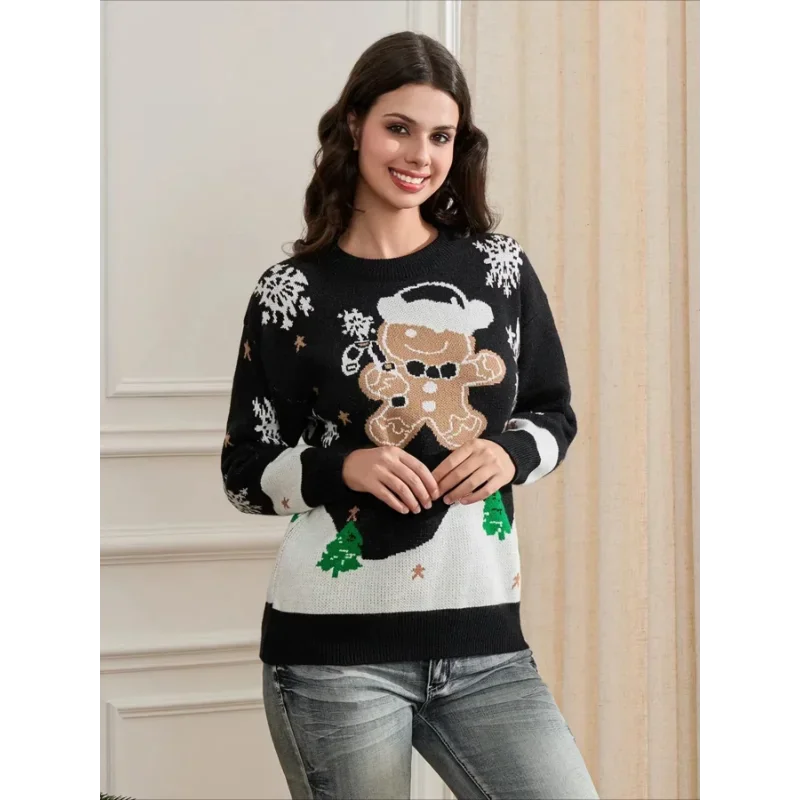 Kerstpullover met peperkoekmannetje, ronde hals en lange mouwen