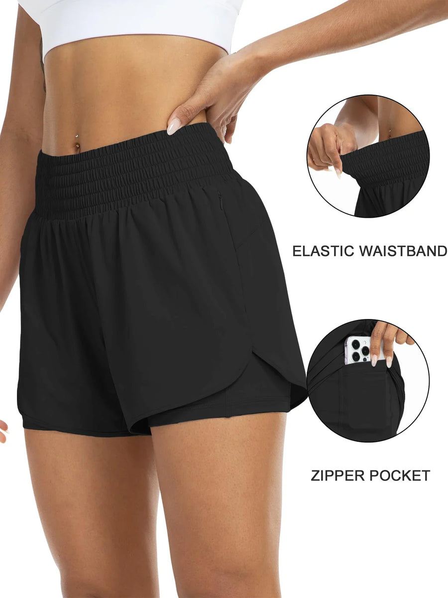 Sportshorts voor dames met hoge taille en zijzak