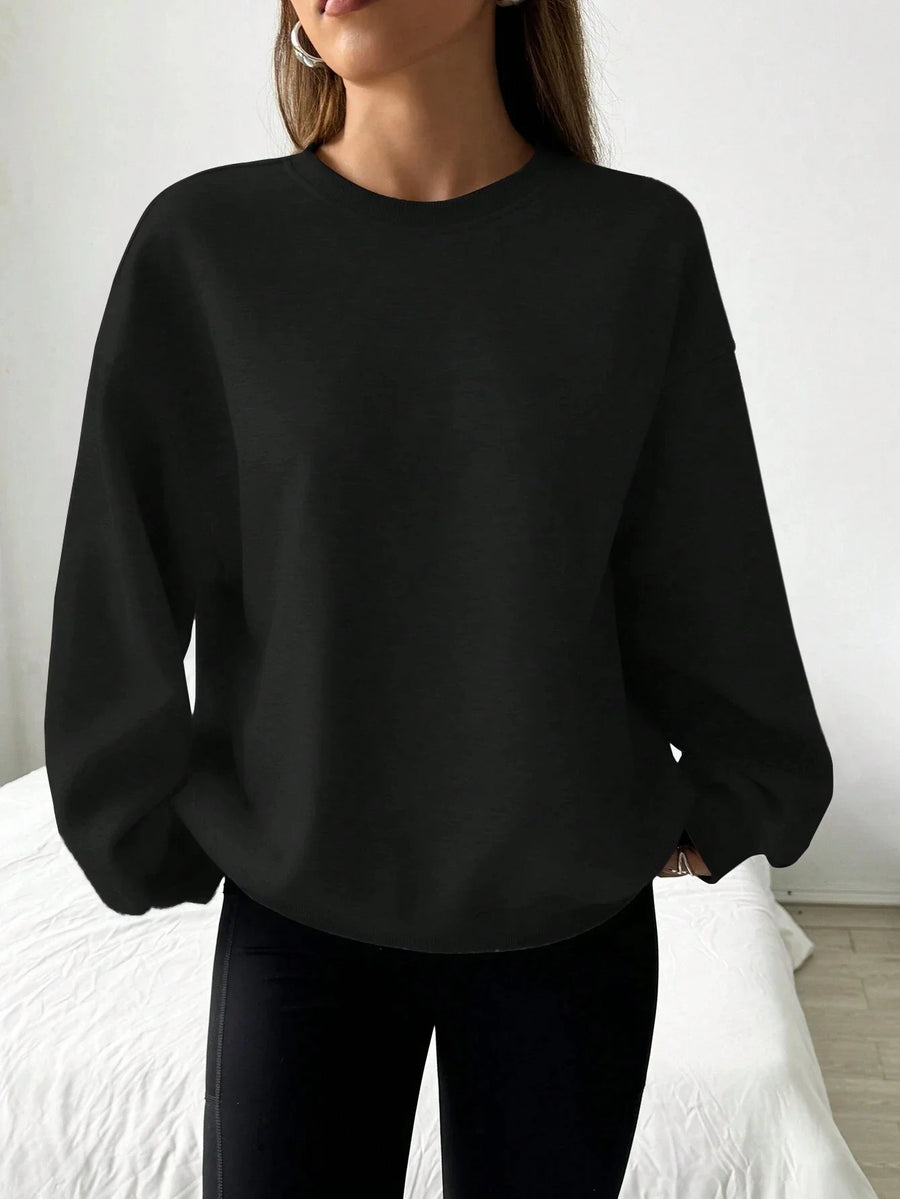 Grijs damessweatshirt met ronde hals, lange mouwen, oversized