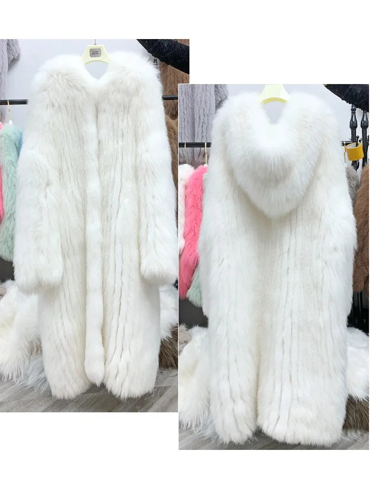 Langer Kunstpelzmantel mit Kapuze für Damen, Winter, Weiches Material, Farbe nach Wahl