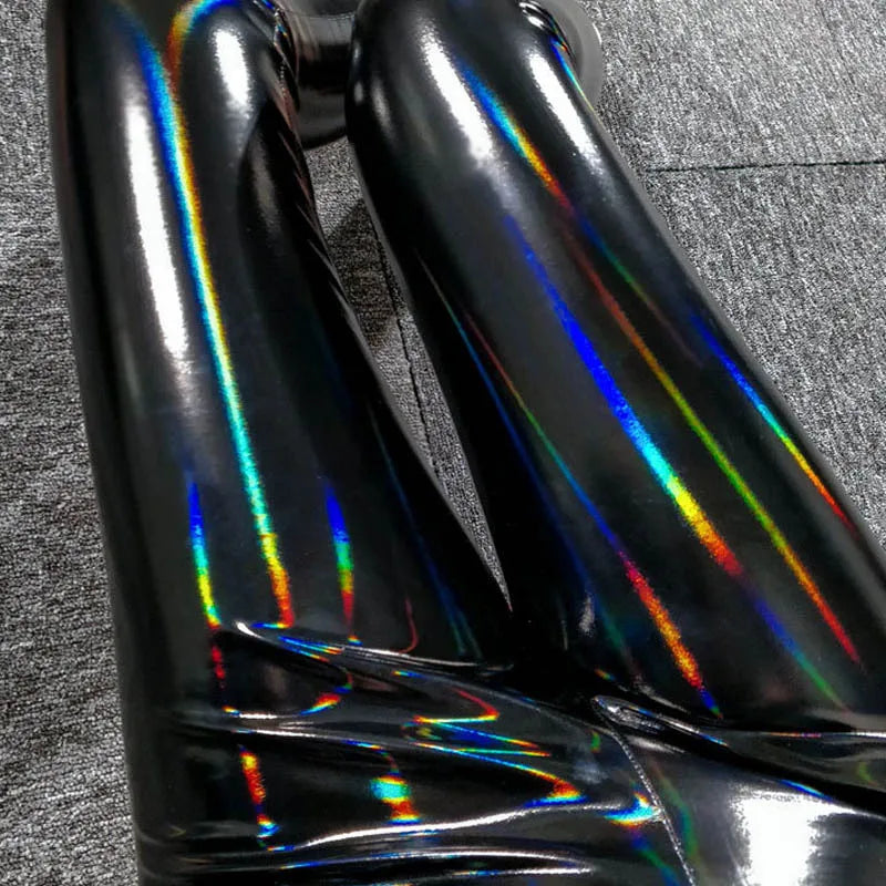 Holographische Leggings Schwarz Glänzend mit Regenbogen-Effekt