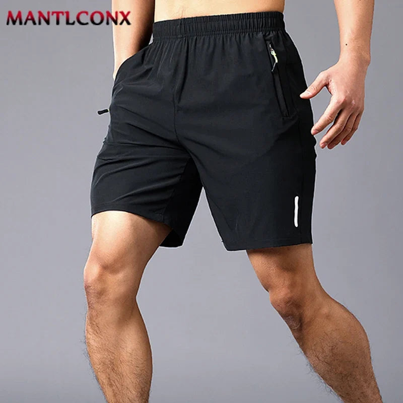 Herren 3/4 Sportshorts mit Reißverschlusstaschen & Kordelzug, Grau