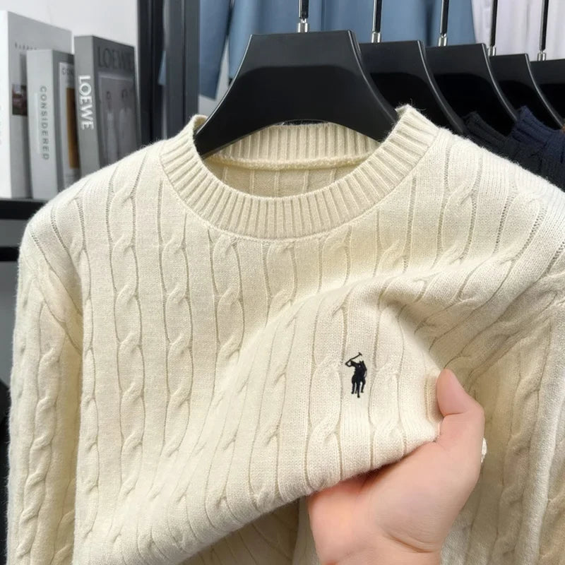Herren Zopfstrick Pullover Rundhals Langarm Strickpullover