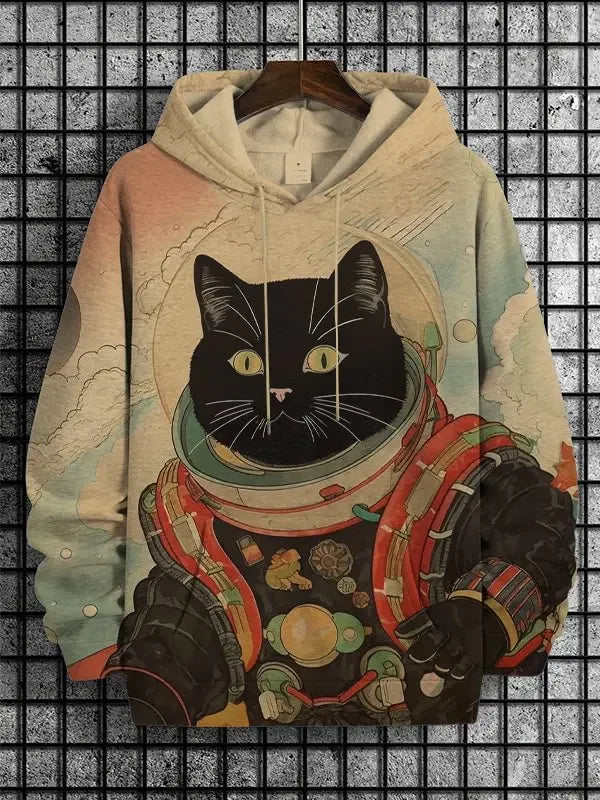 Unisexhoodie met kattenprint en kangoeroezak