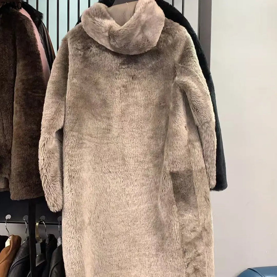 Brauner Wende-Kurzmantel mit Kapuze für Damen