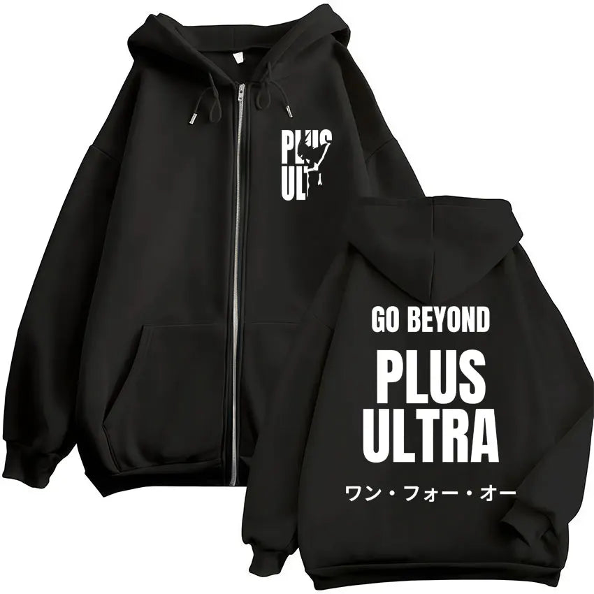 Unisex Reißverschluss Hoodie mit Kapuze & Druckmotiv, lässig