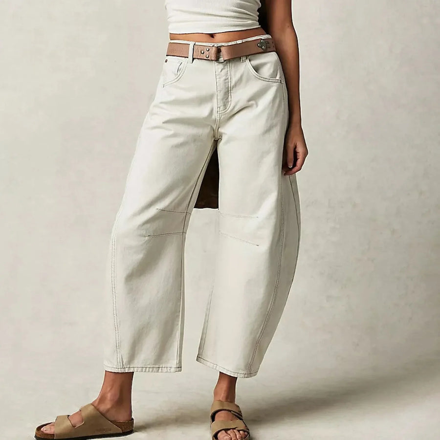 Baggy damesbroek met wijde pijpen - jeansculotte met hoge taille in zwart, khaki en wit