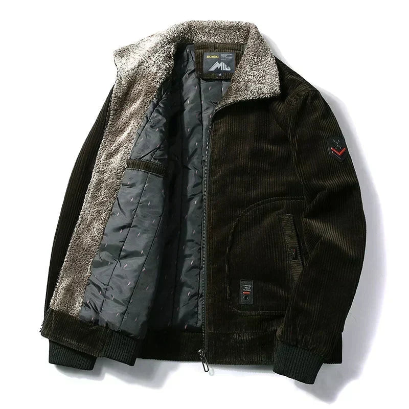 Herren Kordjacke mit Teddyfutter, Reißverschluss & Rippbündchen