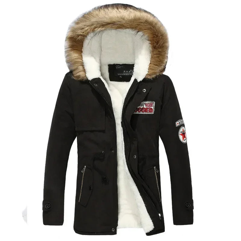 Herren Winterjacke mit Kapuze und Fellimitat-Futter - warm gefütterte Outdoor Jacke