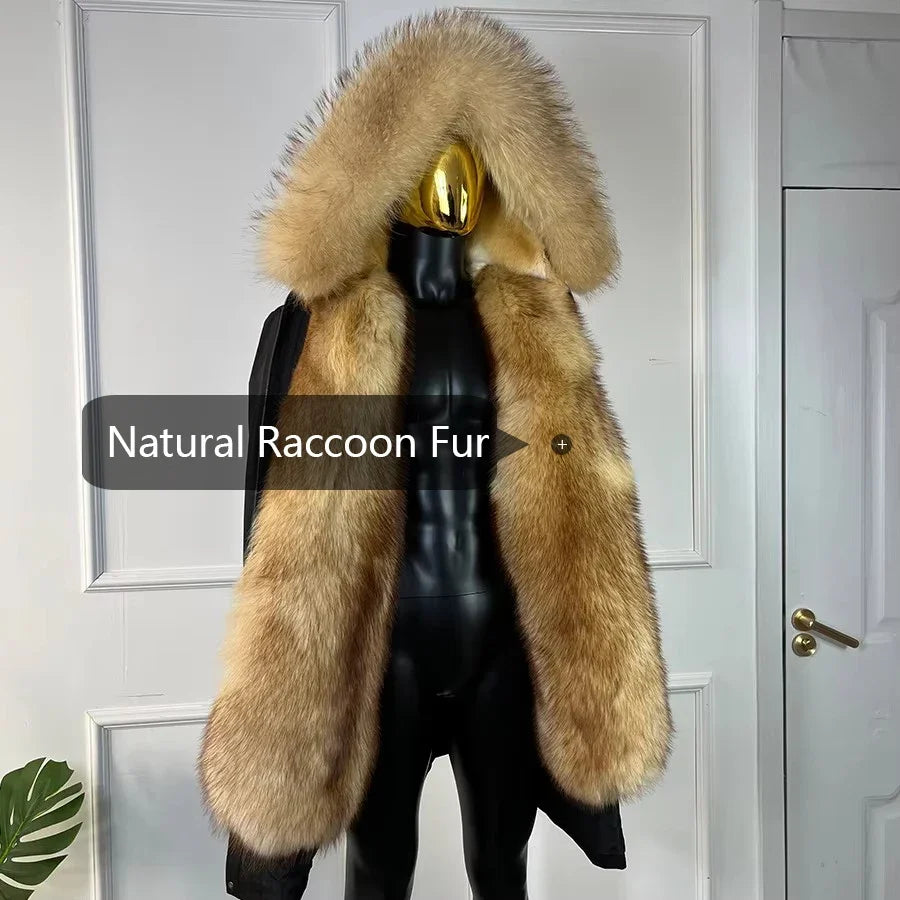 Herren Winterparka Schwarz mit Plüschfutter Kapuze