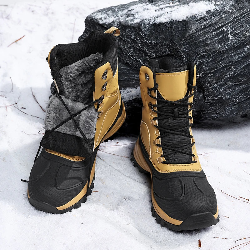 Unisex winterlaarzen, warm gevoerd, antislip outdoorboots in bruin-zwart