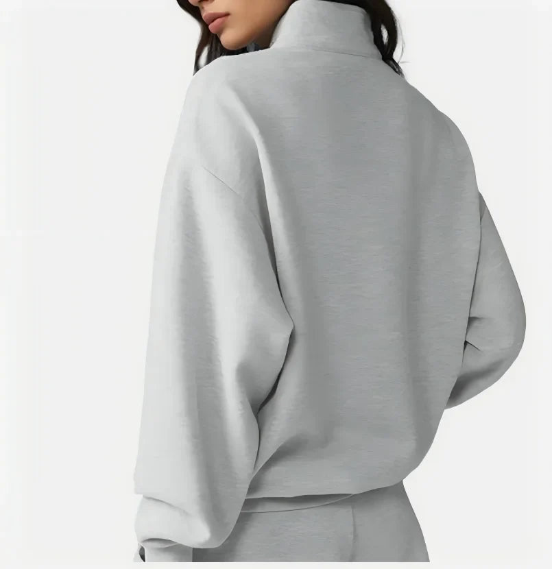 Damen Sweatshirt & Shorts Set Hellgrau mit Reißverschluss