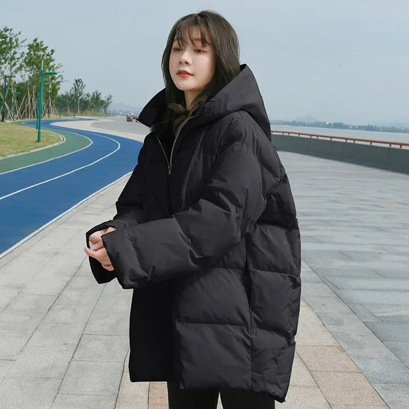 Damen Steppjacke mit Kapuze, gepolstert, Weiß/Schwarz