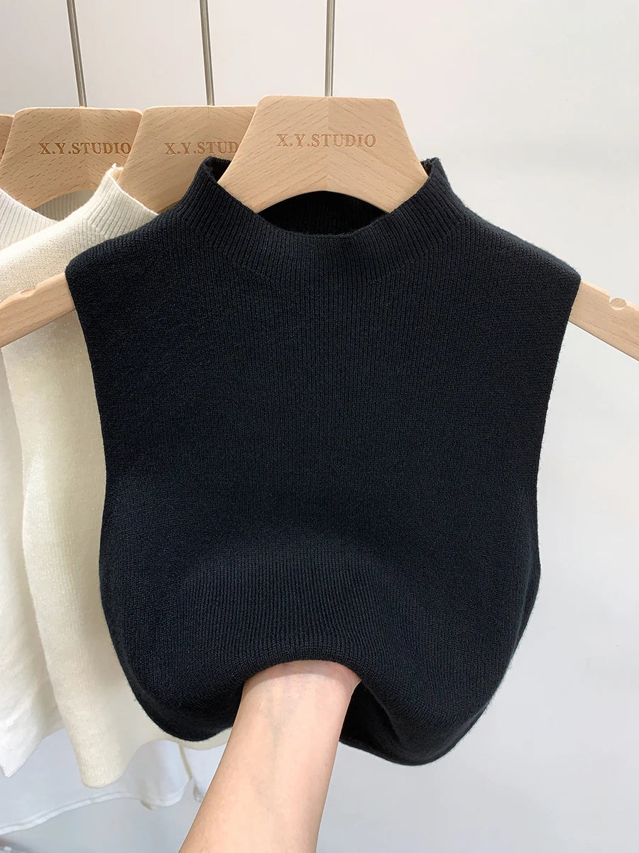 Geripptes Stricktop Ärmelloser Mock-Neck Pullunder Damen