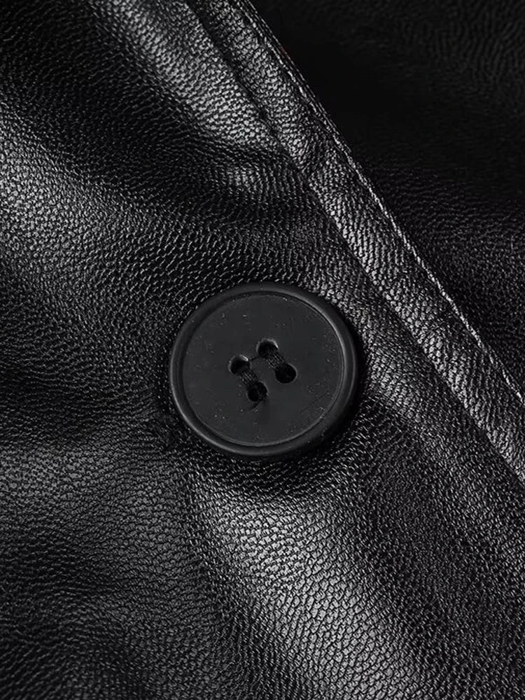 Damen Trenchcoat in Lederoptik mit Bindegürtel Langarm