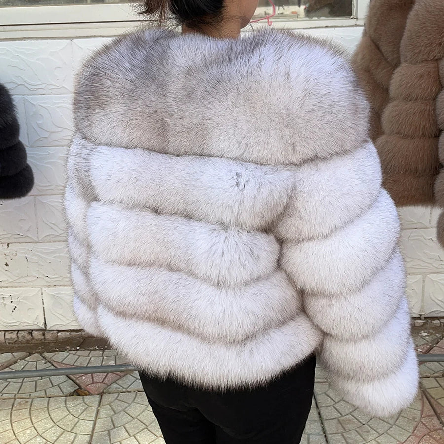 Damen Kurzjacke mit Kunstfell, Winterjacke mit gerippten Ärmeln, warmer Pelzmantel