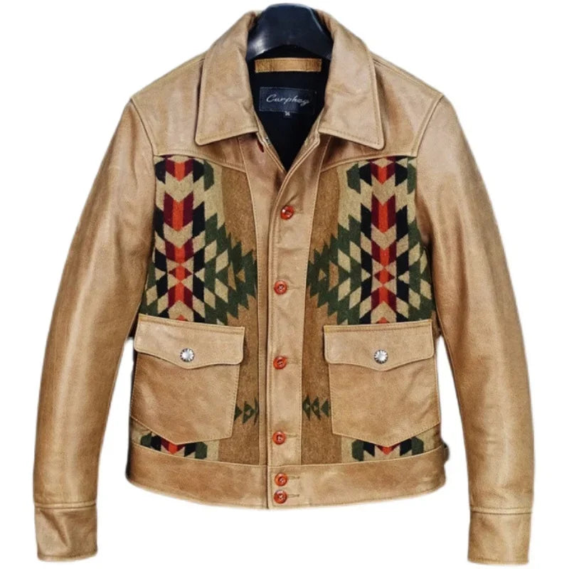 Herren Jacke mit gemusterter Vorderseite, Hemdkragen und Taschen
