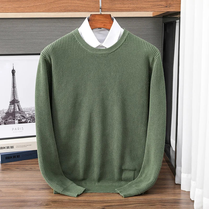 Heren pullover met ronde hals, gebreide pullover, geribbeld, effen kleuren
