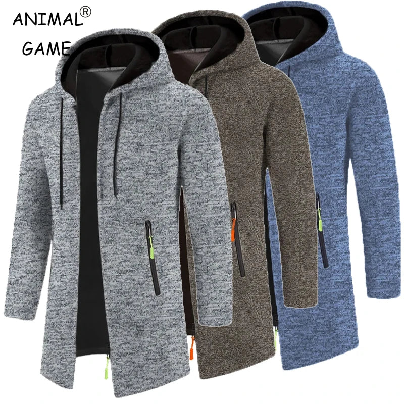 Herenhoodiemantel met lange mouwen, gemêleerd, met zak met ritssluiting