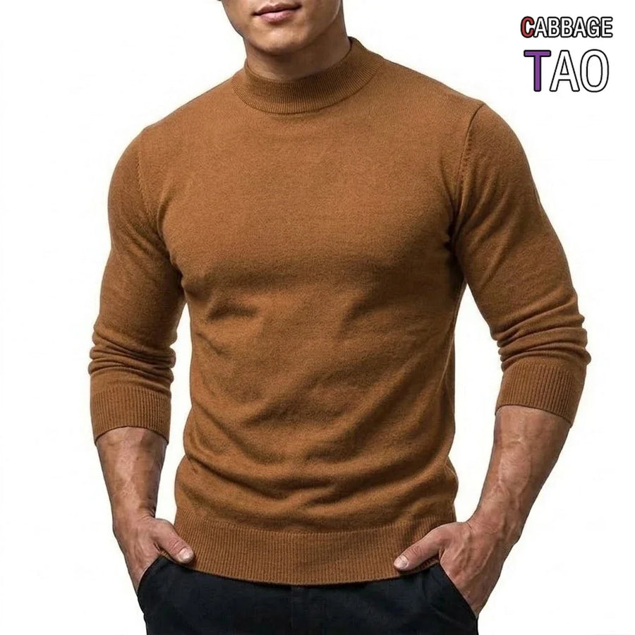Heren trui met mock neck, lange mouwen, basic gebreide trui