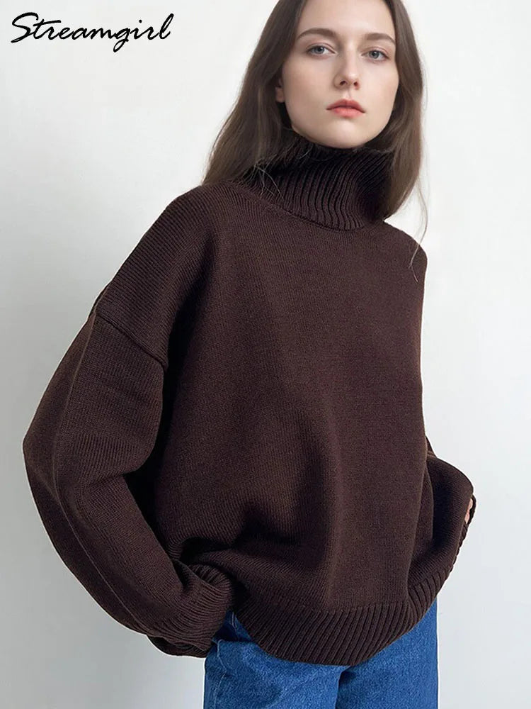 Dames oversized coltrui van grof breisel met geribde boorden