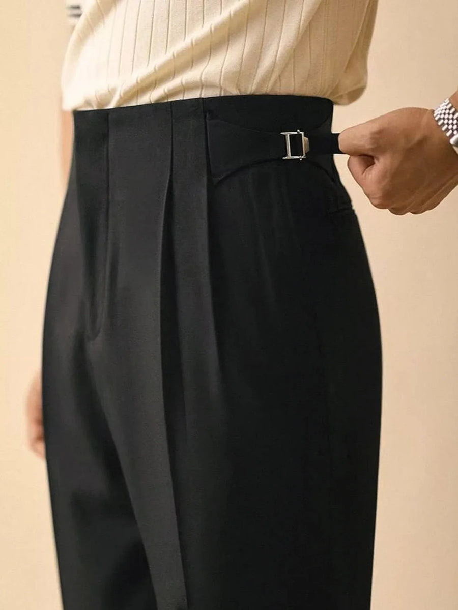 Pantalon met plooien en verstelbare gesp, elegante herenbroek