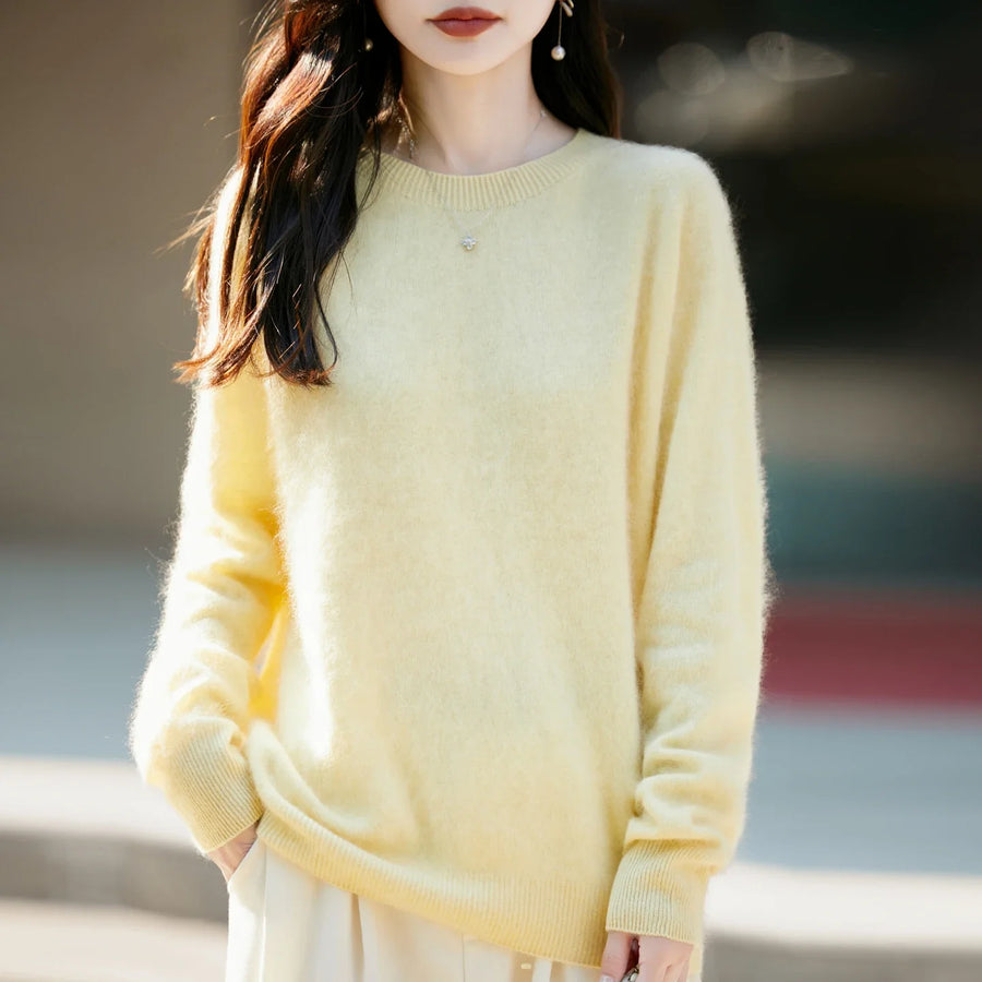 Damen Pullover mit Rundhalsausschnitt und langen Ärmeln, weiches Material