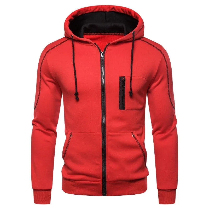 Herenhoodie met rits, contrasterende kleuren en zijzakken