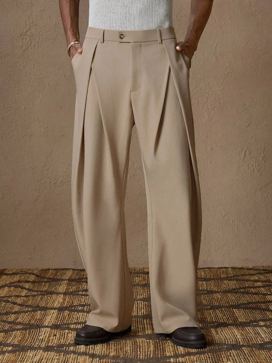 Herren Weite Hose mit Bundfalten und weitem Bein Beige