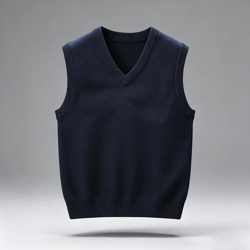 Unisex gebreid vest, V-hals, mouwloze trui, effen kleur