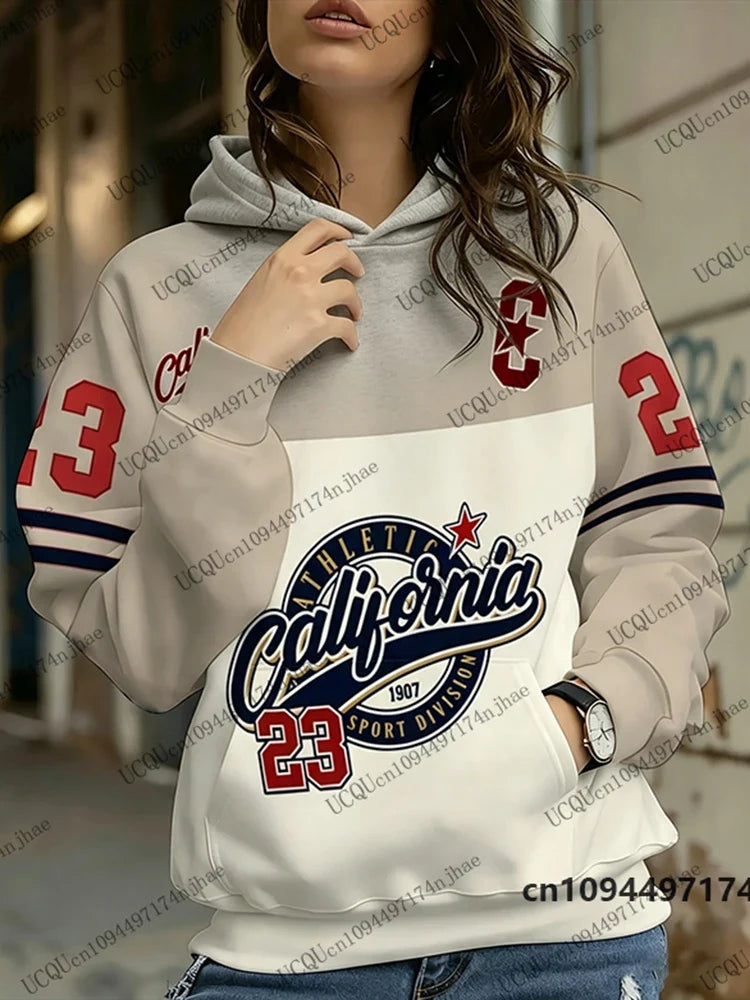 Dameshoodie met "California Athletic"-print en cijfers, lange mouwen, capuchon
