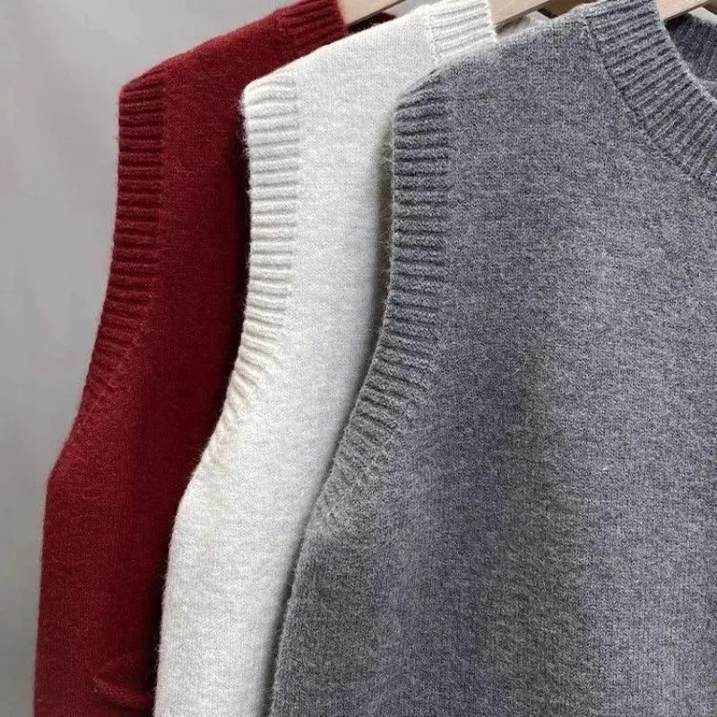 Damen Strickweste Ärmellos mit Knöpfen Rot