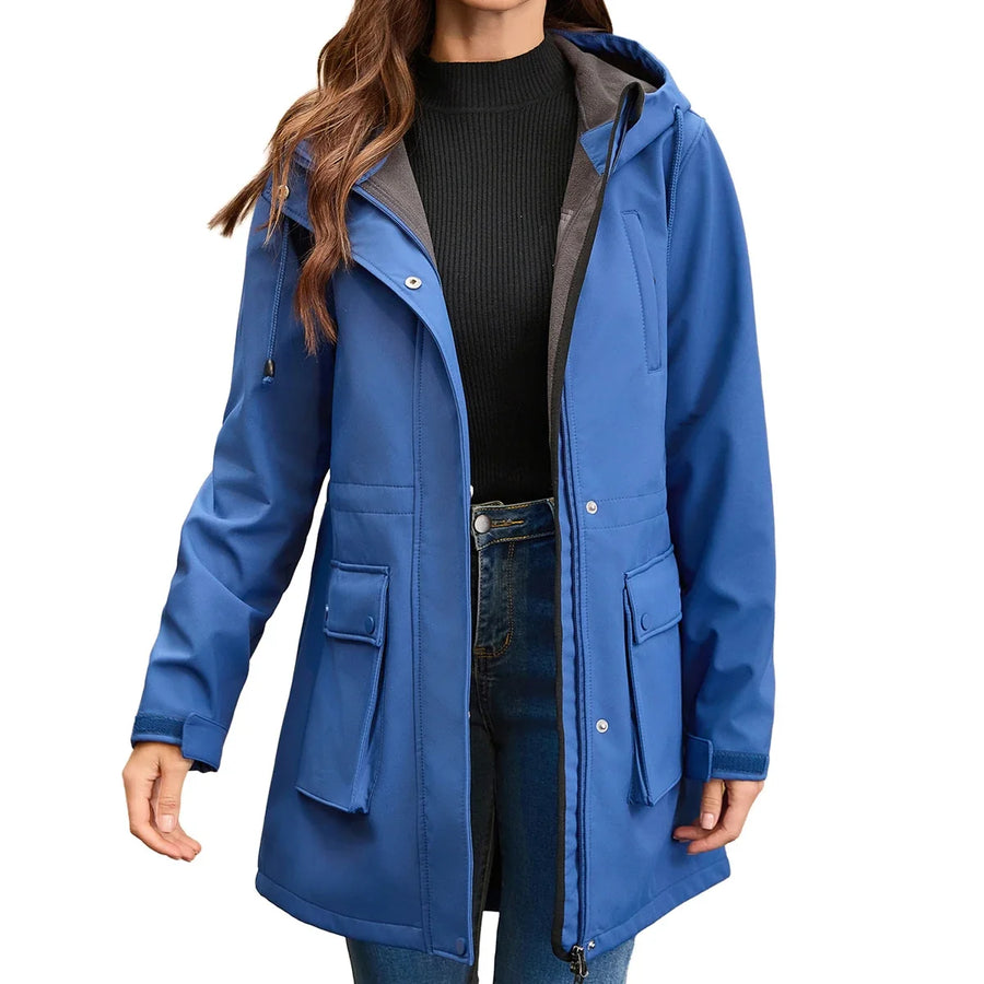 Damen Regenjacke mit Kapuze und Pattentaschen – Wasserabweisender Parka für Frauen