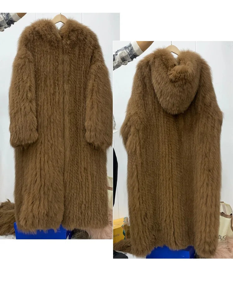 Langer Kunstpelzmantel mit Kapuze für Damen, Winter, Weiches Material, Farbe nach Wahl