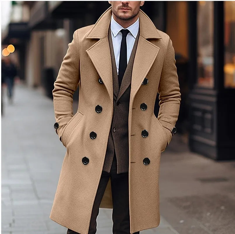 Herren Mantel Lang Zweireiher Dunkelgrau Herbst Winter Überzieher
