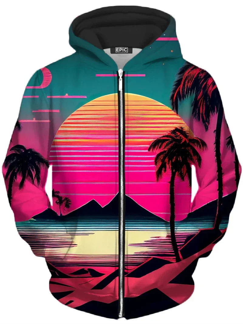 Unisex hoodie met rits en kleurrijke boomgrafiek