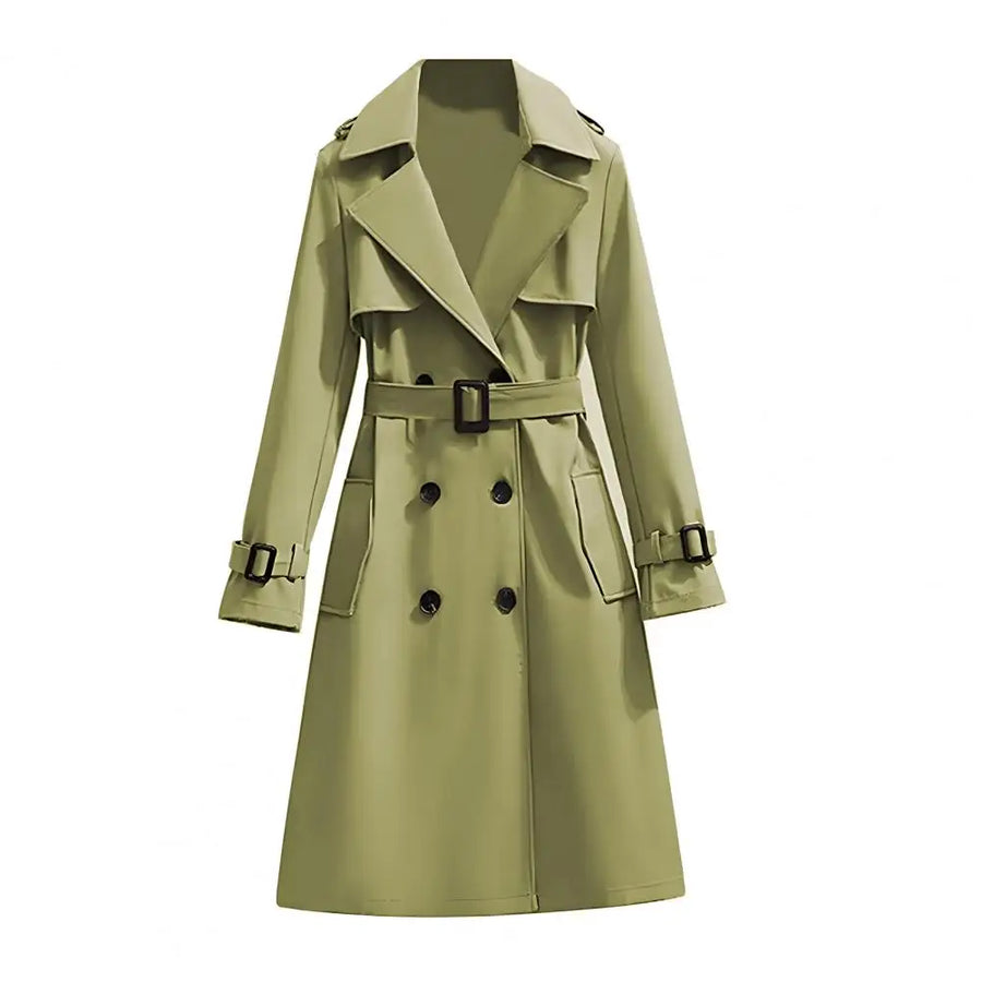 Damen Trenchcoat Lang Zweireihig mit Gürtel Beige