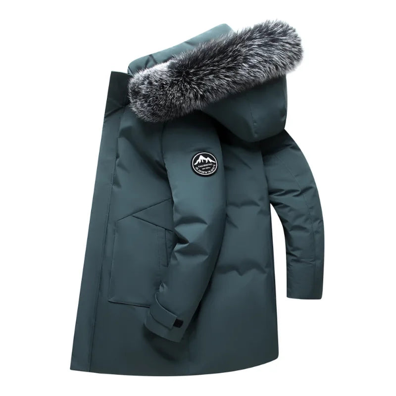 Herren Winter Parka mit Kapuze und Fellimitat-Besatz langer Schnitt