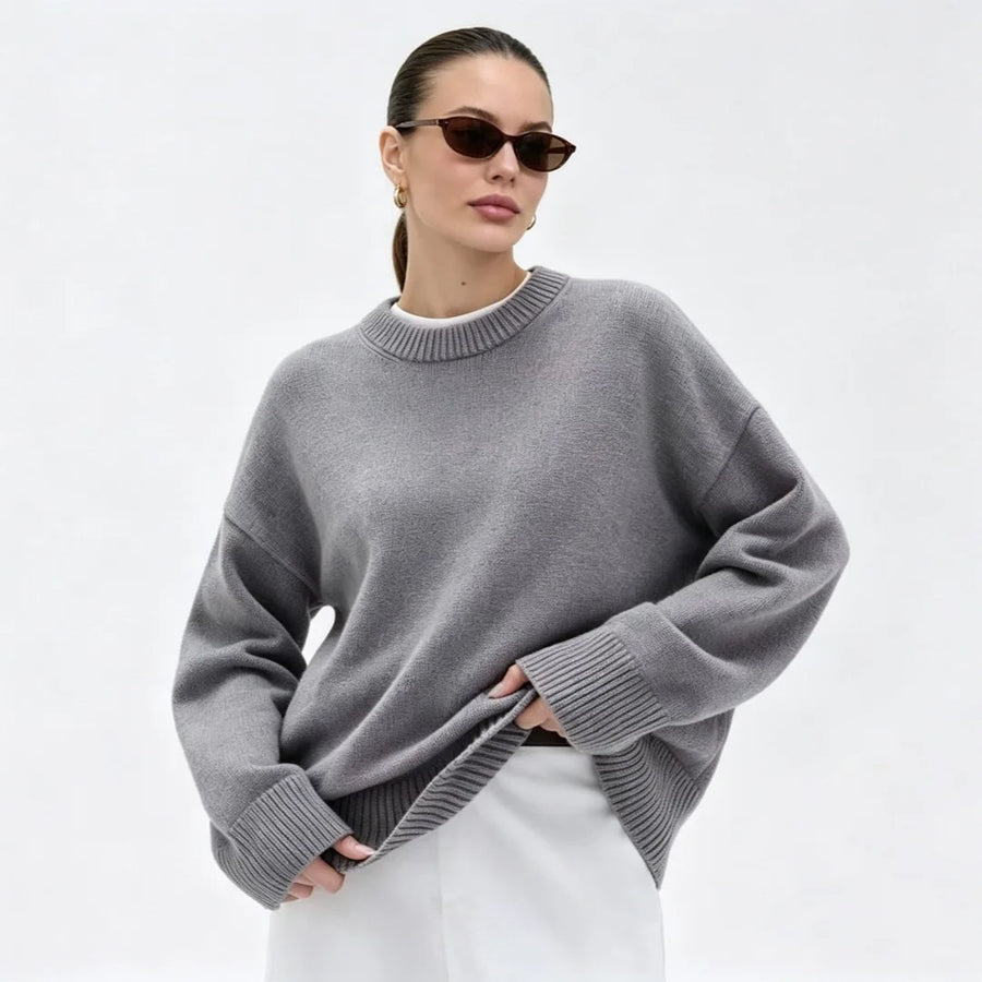 Oversized damestrui met ronde hals en geribde boorden