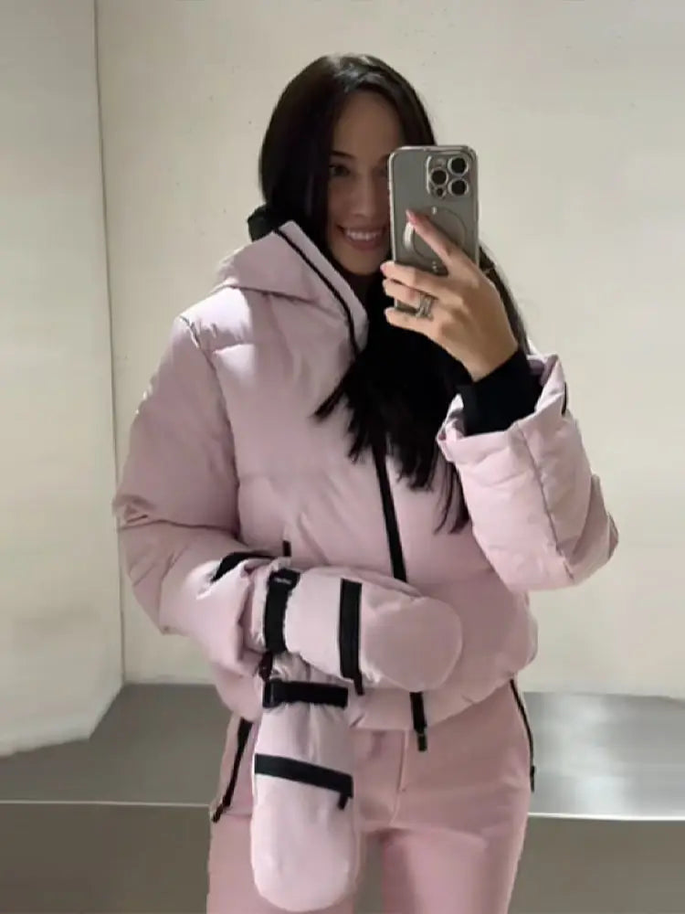 Damen Skianzug Set Rosa – Gesteppte Skijacke & Skihose