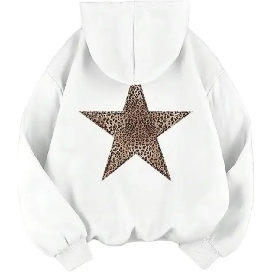 Hoodie met luipaardsterrenprint op de rug