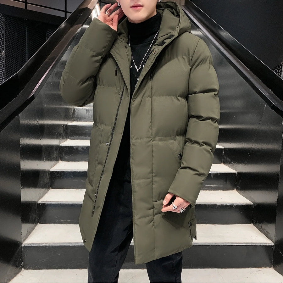Herren Winterparka Steppmantel mit Kapuze Lang Grau