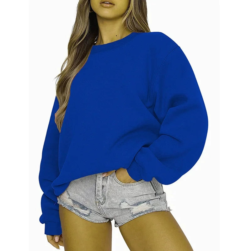 Oversized damessweatshirt met ronde hals en lange mouwen, casual trui